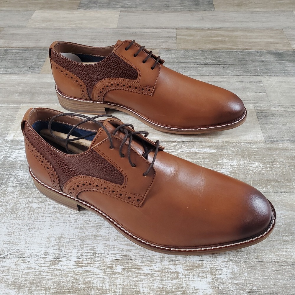 Thomas & Vine Clayton Wide  Loafers Mens Sz 8 Cognac Plain Toe Brogue Derby Shoe